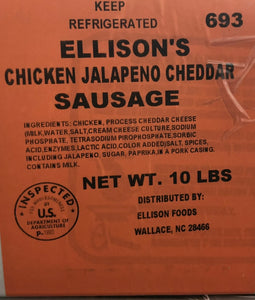 10 lb Fresh Jalapeño Chedder Chicken Sausage ( Pawleys Island, SC 2/8/25 )