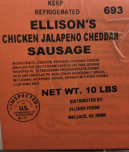 10 lb Fresh Jalapeno Cheddar Chicken Sausage ( Dillon, SC 11/11/23 )