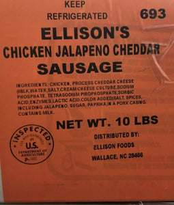 10 lb Fresh Jalapeno Cheddar Chicken Sausage ( Whiteville 11/10/23 )